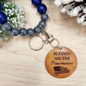 Keychain Wristlet with Laser Engraved Pendant - Blessed Are The Peacemakers